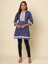 Blue Cotton Printed Lace Tunic